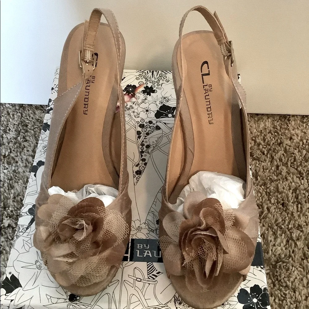CL BY LAUNDAY ORGANZA SILK CORK WEDGES